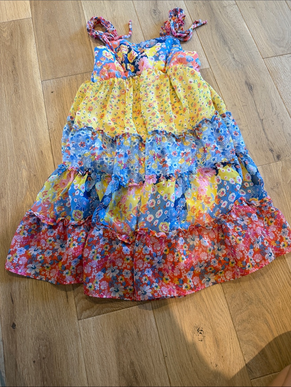 Jona Michelle Multicolor Floral Tiered Sundress in Blue, Yellow, Pink and Red